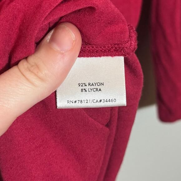Women's Size L Eileen Fisher Red 3/4 Length Sleeve Scoop Neck Rayon Lyrca - Picture 4 of 6